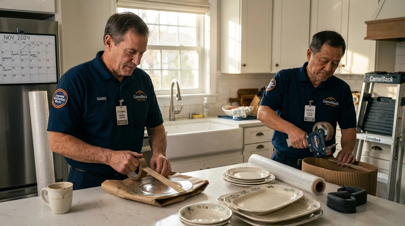 Professional crew packing kitchen dishware in Myersville, MD